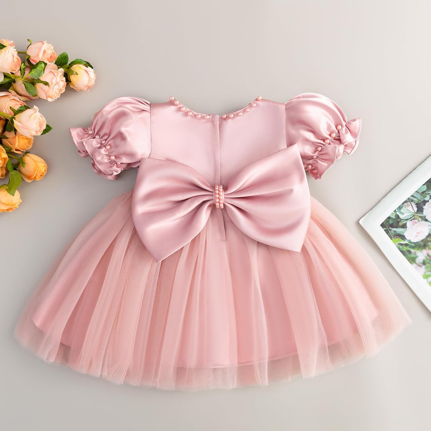 Toddler Baby Flower Girls Dress Wedding Guest Satin Birthday Party Formal Pageant Tulle Dress for Baby Girl