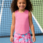 PATPAT Girls 2 Piece Tennis Skirt Set Size 10-11 Pink Tank Tops and Tie Dye Skort Athletic Sets Sleeveless Tops + High Waisted Pleated Skort 2 Piece Outfits Girl Summer Clothes Workout Outfit