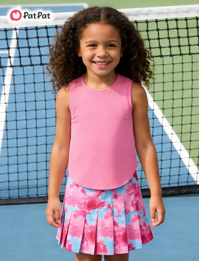 PATPAT Girls 2 Piece Tennis Skirt Set Size 10-11 Pink Tank Tops and Tie Dye Skort Athletic Sets Sleeveless Tops + High Waisted Pleated Skort 2 Piece Outfits Girl Summer Clothes Workout Outfit