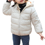 BFFBABY Winter Down Coats for Kids Baby Boys Girls Light Puffer Padded Jacket Bear Hoods Infant Outerwear White