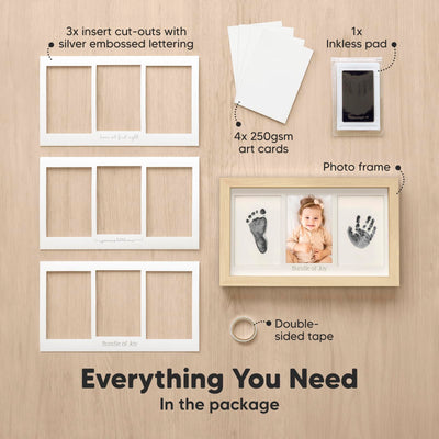 Inkless Hand and Footprint Kit, Boy, Girl, Newborn Keepsake - No Mess Ink Pad for Baby Handprint, Clean Touch Paw Print Kit for Dog Picture Frame, Personalized Baby Christmas Shower Gifts (Ash Wood)