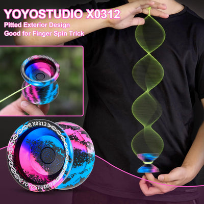 YOYOSTUDIO X0312 Finger Spin Trick Yoyo Porfessional Responsive Yoyo for Kids 8-12, Metal Yo Yo for Kids Adults with Unresponsive Yoyos Bearing Kit, 10 Yo-Yo Strings, Case & Glove - Black Blue Pink