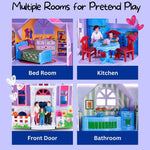 Liberty Imports My Pretty Dollhouse Fold and Go Pretend Play Mini Folding Doll House Playset with Pocket Toy Family Figures, Home Furniture and Accessories