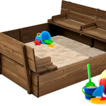 Best Choice Products Kids' Outdoor Wooden Sandbox Large, Cedar Wood with Foldable Bench Seats and Sand Protection, Bottom Liner Included - Brown