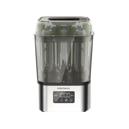 Baby bottle sterilizer with digital display on a white background