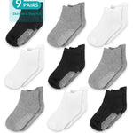 Infinno Baby Non Slip Ankle Socks with Grips, Toddlers Kids 1T-7T, 9 Pairs
