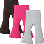 SOBOWO Baby Girl Flare Pants 3 Pack Toddler Solid Ribbed Ruffle Bell Bottoms Pants Trousers Fall Outfits