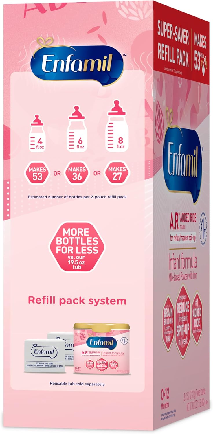 Enfamil A.R. Baby Formula, Added Rice Starch Formula to Reduce Reflux & Spit-Up, DHA for Brain Development, Probiotics to Support Digestive & Immune Health, Baby Milk, 30.4 Oz Box, 4 Count