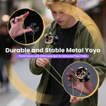 MAGICYOYO N11 Metal Professional Yoyo for Adults, Dual Purpose Unresponsive Yo yo for Stringk Trick, Responsive Yoyo for Kids 8-12 with 12 Yo-yo Strings, Responsive Bearing Kit (Black Golden)