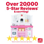 Step2 Fun with Friends Kids Kitchen Playset, Indoor/Outdoor Kitchenette, Interactive Play with Lights and Sounds, Durable Plastic, Includes 25 Piece Toy Accessories, Toddlers 2+ Years Old, Pink