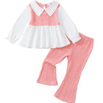 Kucnuzki 2T 3T Girl Clothes Baby Girl Fall Winter Outfits Long Sleeve Blouses Pink Polo Shirt Cute Swing Top Flare Baby Leggings Knit Pants Clothing For Kids
