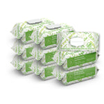 Stack of green and white packages on a white background