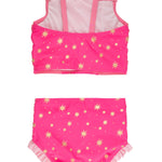 RuffleButts Girls UPF50+ Princess Dress-Up 2-Piece Swimsuit - Royal Pink Princess, 12-18 Months