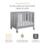 Babyletto Origami Mini Portable Folding Crib with Wheels in Grey, 2 Adjustable Mattress Positions, Greenguard Gold Certified