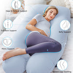 Meiz Pregnancy Pillow, Cooling Pregnancy Pillows for Sleeping, Maternity Pillow for Pregnant Women, Pregnancy Body Pillow with Cooling Jersey Cotton Cover, Blue