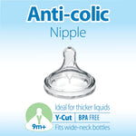 Dr. Brown’s Natural Flow® Y-Cut Wide-Neck Baby Bottle Silicone Nipple, Ideal for Thicker Liquids, 9m+, 100% Silicone Bottle Nipple, 6 Pack