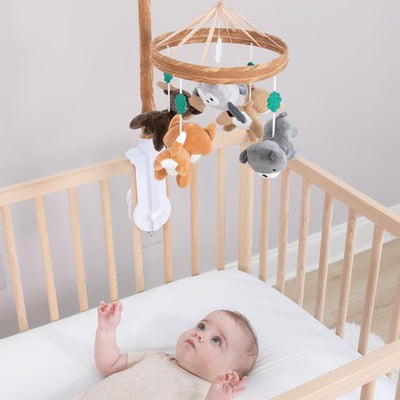 The Peanutshell Crib Mobile for Boys or Girls - Woodgrain Musical Baby Crib Mobile with 12 Lullabies, Whimsical Woodland Baby Whimsical Woodland Nursery Decor