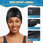 2 Pack Extra Large Swim Cap for Braids and Dreadlocks, Silicone Swimming Caps for Long Hair, Weaves, Extensions, Curls & Afros, Waterproof Adult Swim Hats Bathing Caps for Women Men(Black+Rose Red)