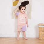 FOCUSNORM Toddler Baby Girls Summer Clothes Letter Short Sleeve T-shirt Top Shorts Sets Cute Newborn Infant Outfits 6M-3T (Contrast Pink, 18-24 Months)