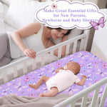 JISEN Baby Crib Sheets Soft Breathable Butterfly Fitted Crib Sheets Baby Sheet for Standard Crib and Toddler Mattress Bed Sheets for Crib for Boys Girls Neutral 52x28 Inch