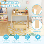 Costzon Kids Table and Chairs, Montessori Weaning Wooden Desk and Chair w/Wide Tabletop, Curved Edges, Space-Saving Design for Kids' Room, Nursery and Playroom, Toddler Table and Chair Set (Natural)