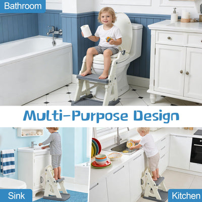 CALCHELE Potty Training Seat, Upgrade Toddler Toilet Seat with Steps Stool Ladder, 2 in 1 Potty Training Seat with Step Stool for Kids Boys Girls Gray