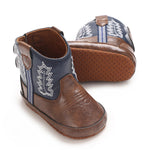 Karwuiio Toddler Baby Boys Girls Western Cowboy Boots First Walker Crib Shoes Soft Sole Non-Slip Moccasins Bootie (Dark Blue, 6-12 Months)