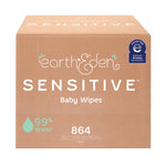 Earth & Eden Sensitive Baby Wipes (864 Count, 12 Packs of 72 Wipes) - Eco-Conscious & Hypoallergenic - No Harsh Chemicals - Gentle on Skin - Dermatologically Approved - 6.7 x 7.7 Inch