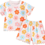 fhutpw Toddler Baby Girls Summer Outfits Daisy Ruffle Short Sleeve T-Shirts Tops Floral Shorts 2Pcs Clothes Set 6M-4T