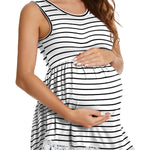 Xpenyo Womens Maternity Tank Top Sleeveless Lace Crochet Trim Peplum Cami Shirts White Striped L