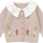 Toddler Girl Sweater Cardigan Knit Sweaters Long Sleeve Button Lapel Knitwear Embroidery Warm Outerwear Fall Winter Clothes