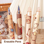 MOZXIRZ 6 Pcs Cute Erasable Retractable Pens Erasable Gel Ink Pens Cartoon Capybara Pen 0.5mm Fine Point Blue Ink Pen Cartoon Writing Pen Office School Pens Women Girls Boys (Blue Ink-Capybara)