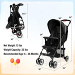 Baby Joy Lightweight Stroller, Compact Toddler Travel Stroller for Airplane, Infant Stroller w/Adjustable Backrest/Footrest/Canopy, 5-Point Harness, Storage Basket, Easy One-Hand Fold, Black