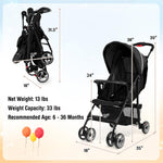 Baby Joy Lightweight Stroller, Compact Toddler Travel Stroller for Airplane, Infant Stroller w/Adjustable Backrest/Footrest/Canopy, 5-Point Harness, Storage Basket, Easy One-Hand Fold, Black