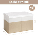 INDRESSME Large Toy Box with Lid, Collapsible Toy Storage Organizer Chest with Divider, Foldable Toy Bin for Kids Boys Girls Playroom Nursery Bedroom Living Room 25"x16"x13" (Beige & White)