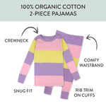 HonestBaby Celebration 2-Piece Pajamas Sleepwear PJs 100% Organic Cotton for Baby, Toddler, Kids, Easter Stripe Pink