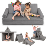 Betterhood Modular Kids Play Couch, Kids Couch Building Fort for Playroom, Children Convertible Foam Cushion for Boys and Girls (Round Armrest, Grey)