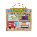 Melissa & Doug Natural Play Wooden Puzzle: Ready, Set, Go (Four 4-Piece Vehicle Puzzles)