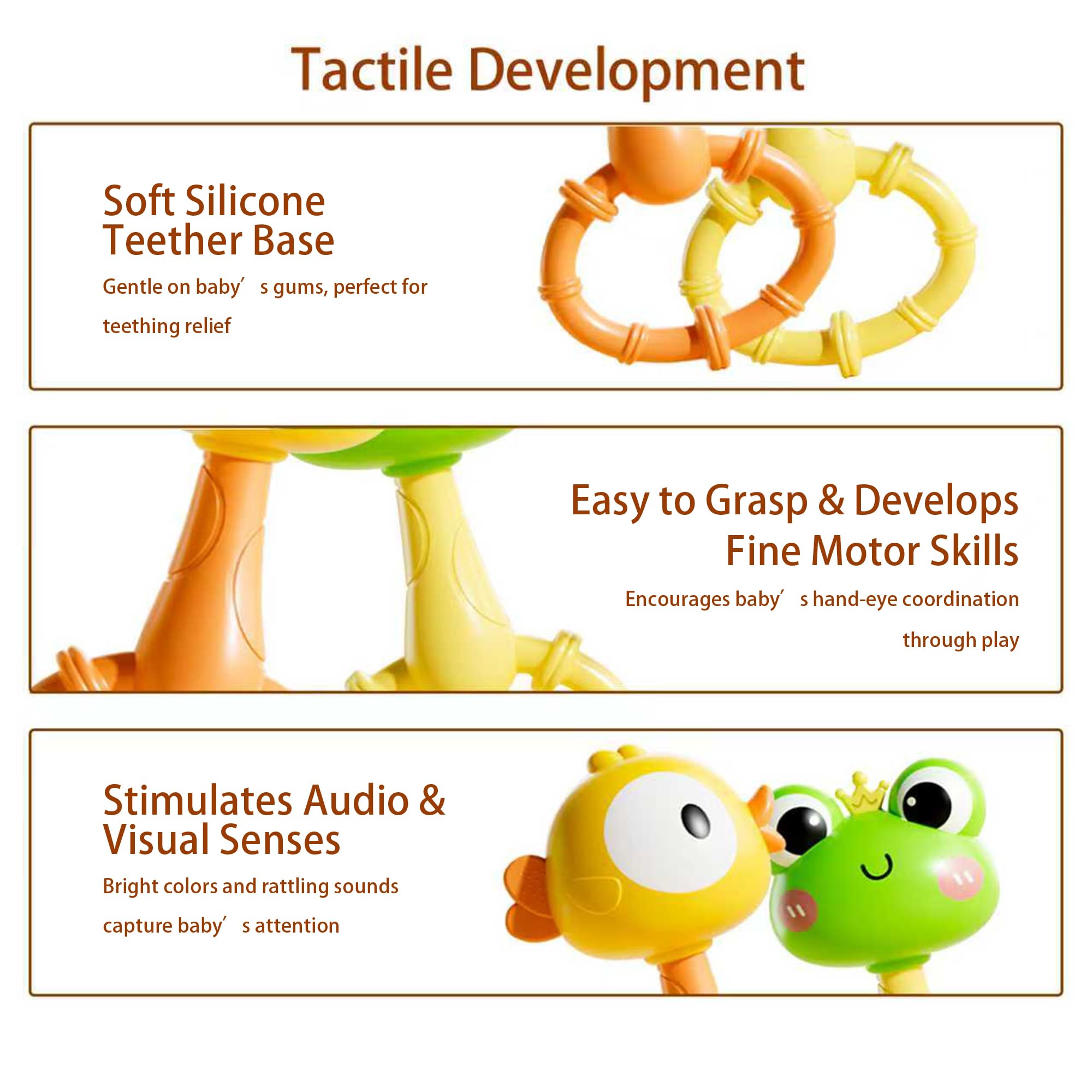 PUPYGOYGE Baby Rattle Teething Toy – Silicone Frog & Chick Handheld Sand Hammer Rattles, BPA-Free, 2-Pack, Ideal for Infants 0-6 Months, Sensory Development Toy