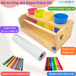 Wooden Tabletop Paper Roll Dispenser with Safety Sliding Cutter - Kids Art Easel with Roll of Paper (11.4”x 98.4ft)- Pencil Cups and Drawing Kit 30 Piece Set (Safety Sliding Cutter)