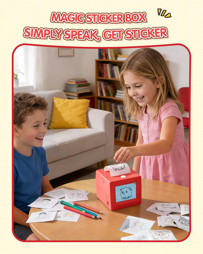 Behcp Smart AI Voice Sticker Printer Box, Magic Thermal Sticker Maker with Display, Inkless Portable Sticker Box for Home, Office, Study & DIY Projects, 5 Rolls Paper Included