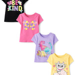 The Children's Place,Baby Girls,and Toddler Animal Short Sleeve Graphic T-Shirts,Multipacks,Be Kind Animals 4-Pack,2 Years