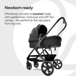 Mompush Wiz Pro 4-in-1 Baby Stroller with Bassinet Mode, Full-Size All-Terrain Premium Stroller from Newborn to Toddler, Snack Tray Included for Easy Feeding & Travel, Lay-Flat in Seconds