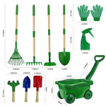 VICHTOP 10Pcs Kids Gardening Tools Set - Wheelbarrow Toys with Shovel, Rake, Hoe and Leaf Rake for Outdoor Backyard Play, STEM Educational Toys, for Toddler Boys & Girls Ages 3 4 5