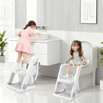 BABY JOYCE Potty Training Seat, 2 in 1 Potty Training Toilet Seat with Step Stool Ladder for Kids Boys Girls, Toddler Toilet Seat with Steps Splash Guard Replacement Cushion Reward Stickers (Grey)