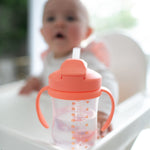 Dr. Brown's Milestones Insulated Sippy Cup with Straw and Handles, Pink, 10oz, 2 Pack, 12m+ & Dr. Brown’s Milestones Baby’s First Straw Cup, Training Cup with Weighted Straw, Coral, 6m+