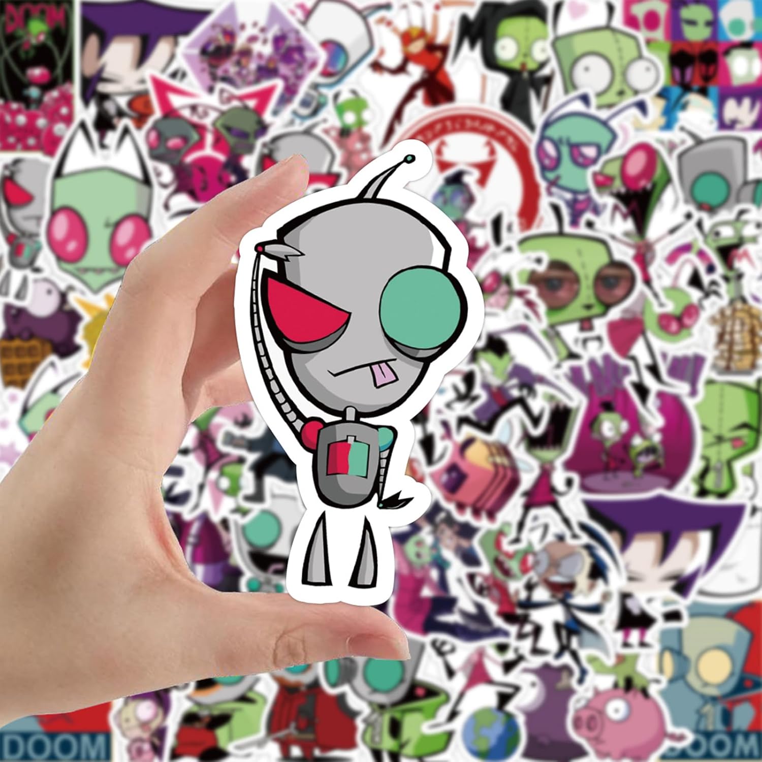 50pcs Invader Movie ZIM Stickers for Kids, Cute Water Bottle Stickers for Kids Waterproof, Vinyl Laptop Kid Sticker Pack (White)