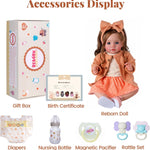 BABESIDE Reborn Baby Dolls, 20 Inch Newborn Realistic Baby Doll Girl Lifelike Toddler Dara with Brown Hair, Handmade Soft Body with Clothes & Toy Accessories, Gift for Kids Age 3+