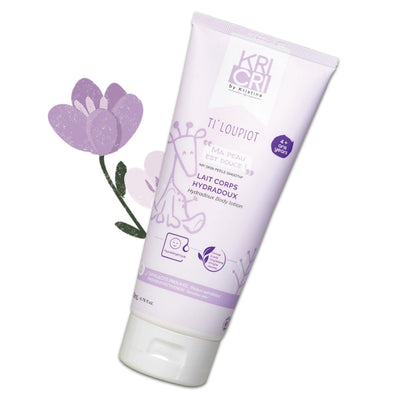 Kri Kri Ti Loupilot children's lotion with a purple flower on a white background