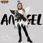 Spooktacular Creations Child Twisted Angel Costume, Girls Half Angel Half Devil Dress, Kids Outfit Set with Wings and Headband for Halloween Party Role Play, L